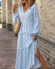 Vacation Puff Sleeves Floral Printed V-Neck Dress