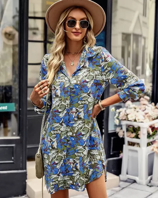 Vacation A-Line Floral V-Neck Dress