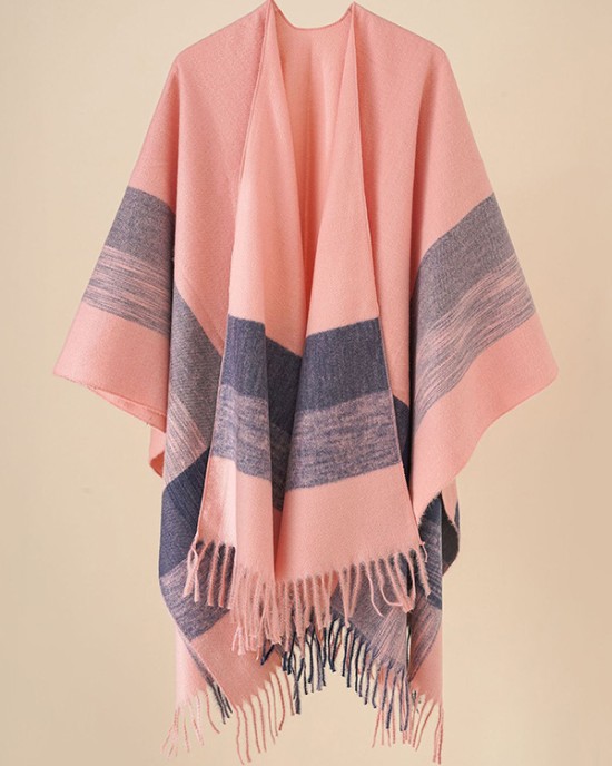 Casual Loose Tasseled Patchwork Shawl&Cloak