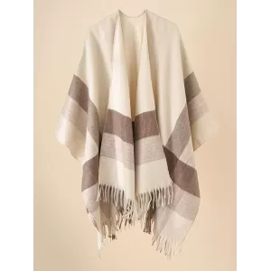 Casual Loose Tasseled Patchwork Shawl&Cloak