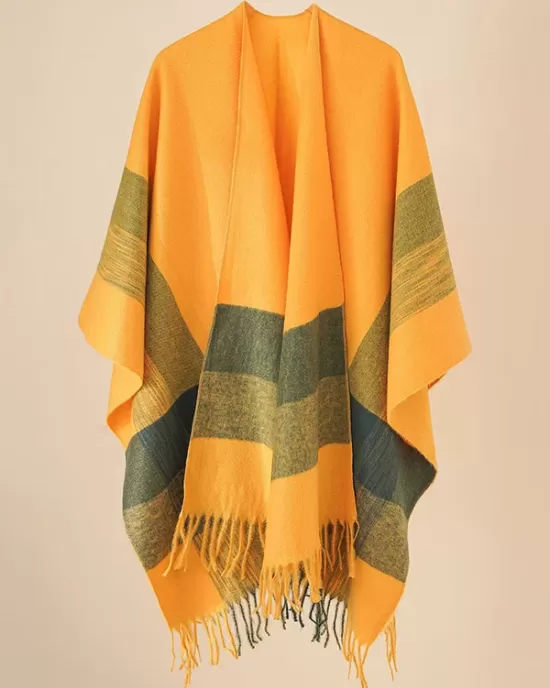 Casual Loose Tasseled Patchwork Shawl&Cloak