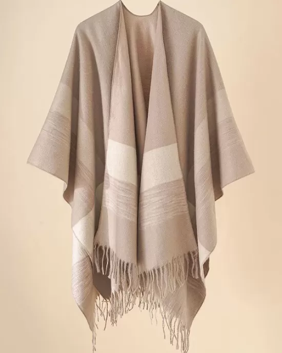 Casual Loose Tasseled Patchwork Shawl&Cloak