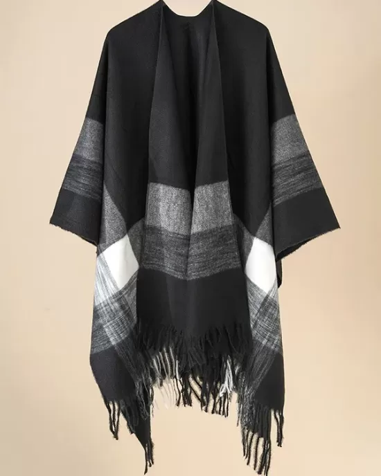 Casual Loose Tasseled Patchwork Shawl&Cloak