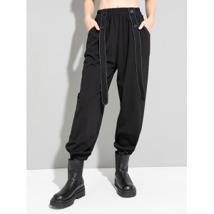 Urban High-Waisted Black Casual Pants Bottoms Harem Pants