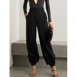 Simple High Waisted Black Casual Harem Pants Bottoms