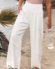 Simple Casual Solid Color Ramie Cotton Wide Legs Pants