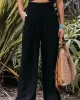 Simple Casual Solid Color Ramie Cotton Wide Legs Pants