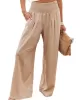 Simple Casual Solid Color Ramie Cotton Wide Legs Pants