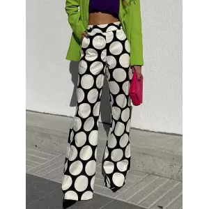 Original Contrast Color Polka-Dot Printed Wide Leg Pants