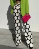 Original Contrast Color Polka-Dot Printed Wide Leg Pants