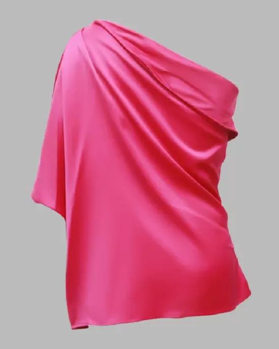 Urban Loose One-Shoulder Fuchsia Shirt Top