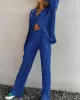 Loose Solid Color Pleated Blouse&Wide Legs Pants 2 Pieces Set