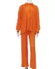 Loose Solid Color Pleated Blouse&Wide Legs Pants 2 Pieces Set