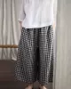 Artistic Retro Linen Loose Wide Legs Plaid Drawstring Pants