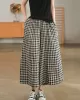 Artistic Retro Linen Loose Wide Legs Plaid Drawstring Pants