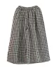 Artistic Retro Linen Loose Wide Legs Plaid Drawstring Pants