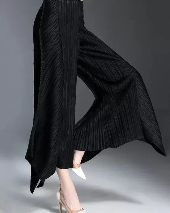 Original Loose Solid Color Irregular Pleated Wide Legs Pants