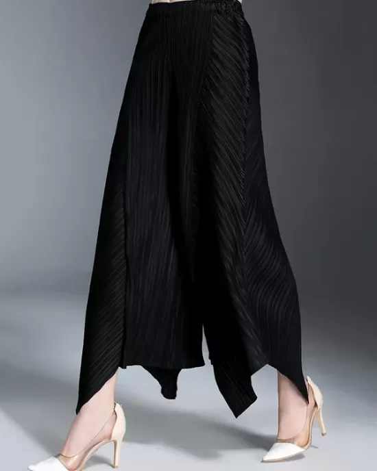 Original Loose Solid Color Irregular Pleated Wide Legs Pants