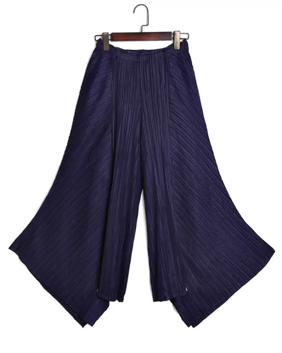 Original Loose Solid Color Irregular Pleated Wide Legs Pants