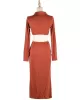 Long Sleeves Buckle Solid Color V-Neck Dress