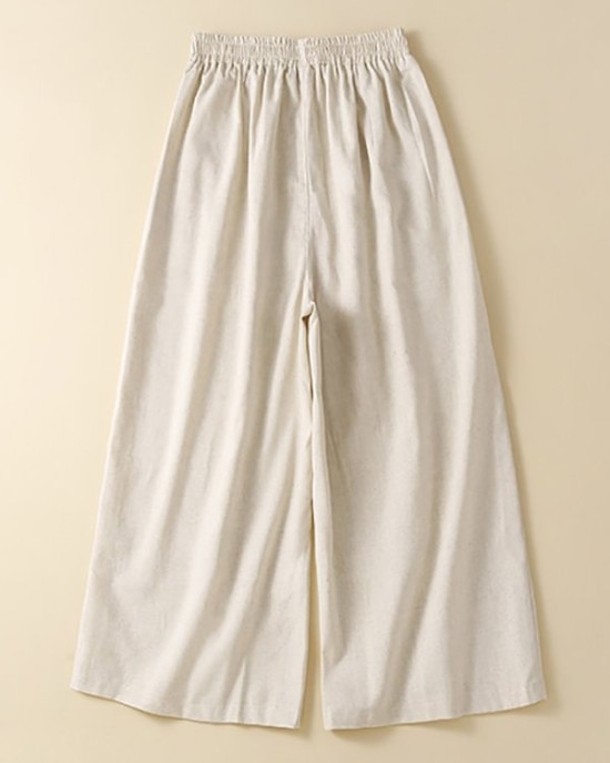 Simple Loose Wide Leg Elasticity Solid Color Casual Pants Bottoms