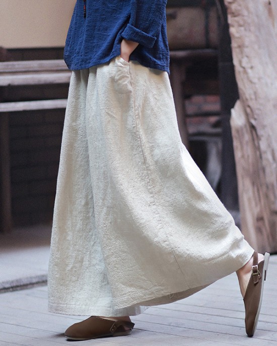 Artistic Retro Wide Leg Loose Elasticity Solid Color Casual Pants Bottoms