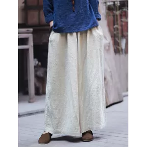 Artistic Retro Wide Leg Loose Elasticity Solid Color Casual Pants Bottoms