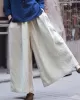 Artistic Retro Wide Leg Loose Elasticity Solid Color Casual Pants Bottoms