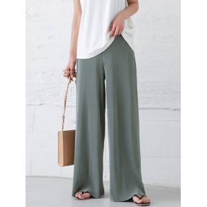 Simple Loose Wide Leg Elasticity Solid Color Casual Pants Bottoms