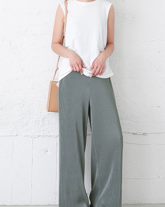 Simple Loose Wide Leg Elasticity Solid Color Casual Pants Bottoms