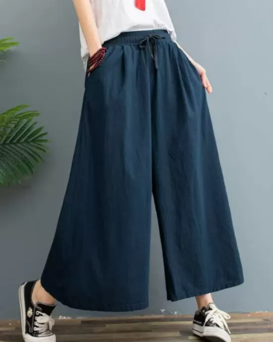 Simple Wide Leg Loose Drawstring Solid Color Casual Pants Bottoms