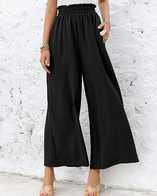 Simple Wide Leg Loose Elasticity Casual Pants Bottoms