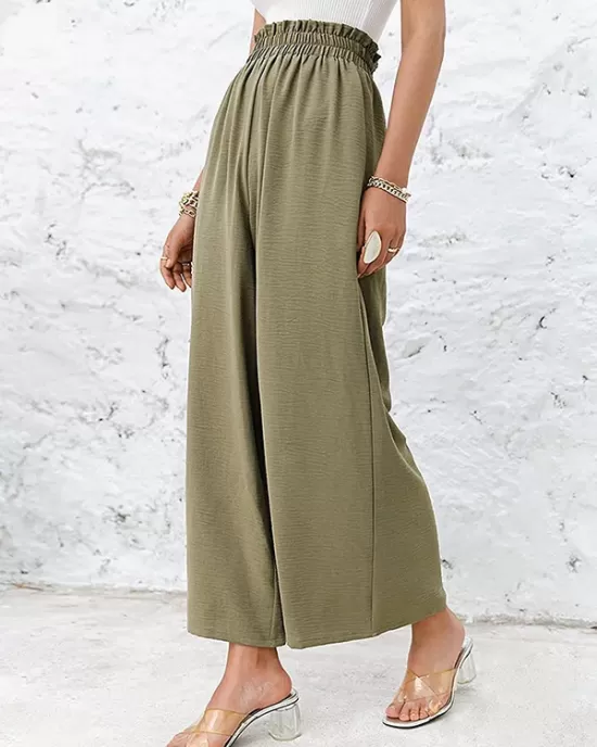 Simple Wide Leg Loose Elasticity Casual Pants Bottoms