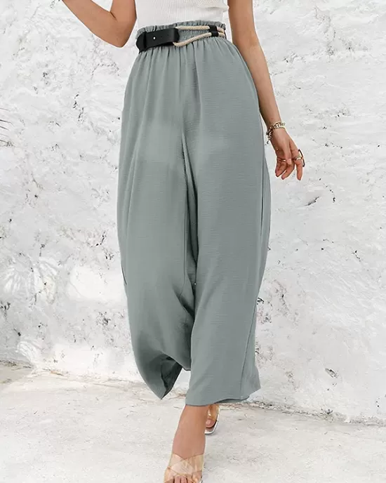 Simple Wide Leg Loose Elasticity Casual Pants Bottoms