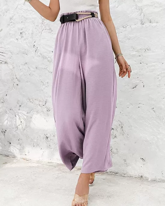 Simple Wide Leg Loose Elasticity Casual Pants Bottoms