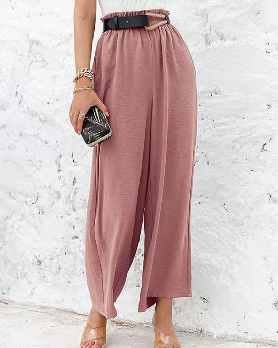 Simple Wide Leg Loose Elasticity Casual Pants Bottoms