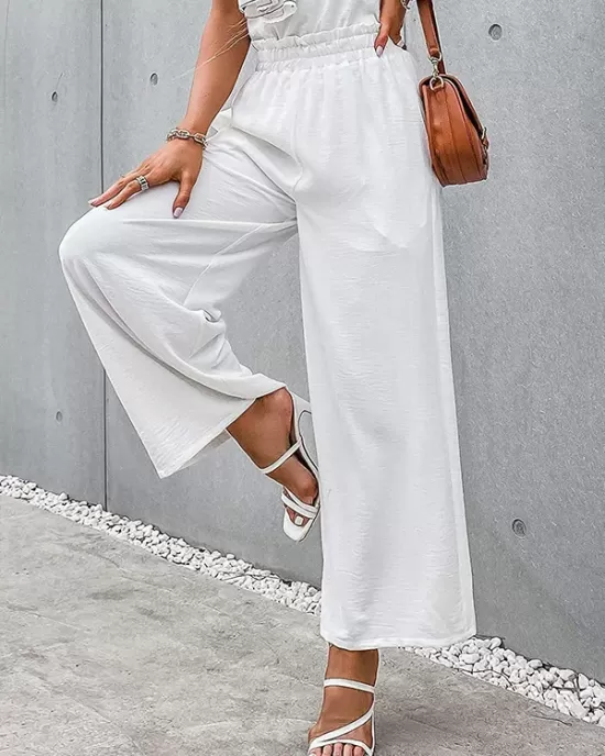 Simple Wide Leg Loose Elasticity Casual Pants Bottoms