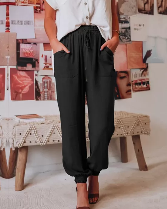 Casual Drawstring Solid Harem Pants