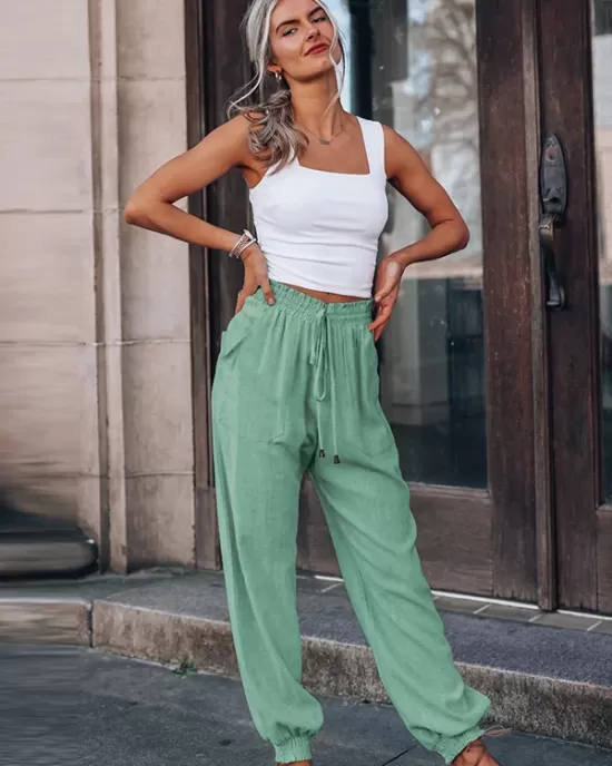 Casual Drawstring Solid Harem Pants