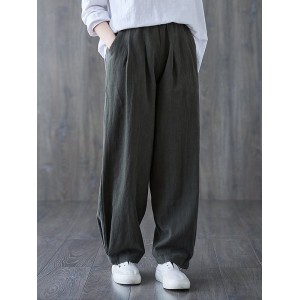 Simple Wide Leg Loose Elasticity Solid Color Casual Pants Bottoms