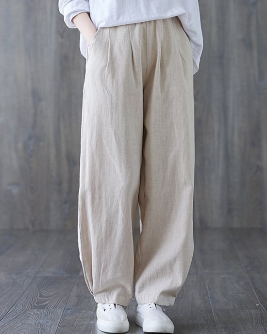 Simple Wide Leg Loose Elasticity Solid Color Casual Pants Bottoms