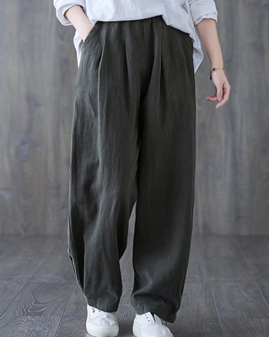 Simple Wide Leg Loose Elasticity Solid Color Casual Pants Bottoms