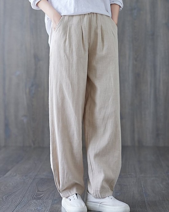 Simple Wide Leg Loose Elasticity Solid Color Casual Pants Bottoms