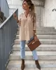 Trendy Long Sleeves Solid Color Lapel Collar Blouses