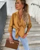 Trendy Long Sleeves Solid Color Lapel Collar Blouses