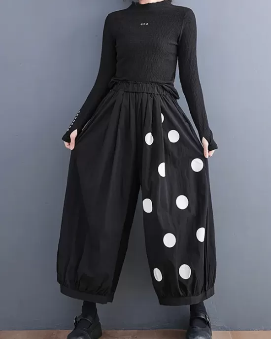 Original Creation Loose Wide Leg Polka-Dot Casual Pants Bottoms