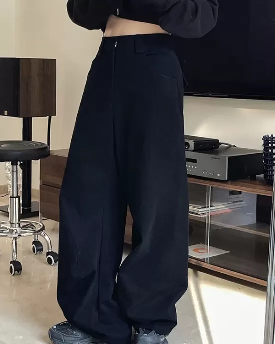 Simple Wide Leg Loose Solid Color Casual Pants Bottoms