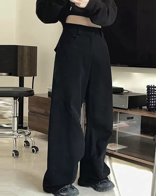 Simple Wide Leg Loose Solid Color Casual Pants Bottoms