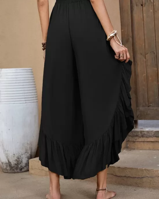 Casual Loose Irregularity Solid Color Wide Leg Pants Bottoms