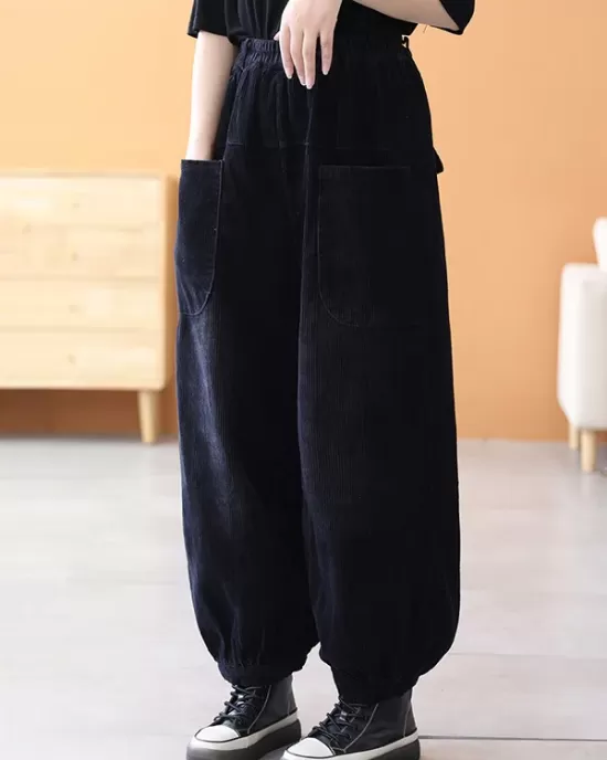 Loose Elasticity Solid Color Casual Flared Pants Bottoms